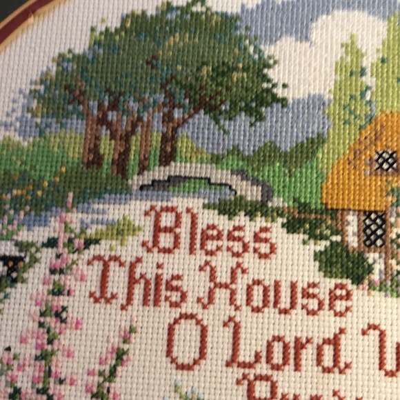 Cross stitch of “Bless this House O Lord We Pray“ English Farmhouse/Sheep/Flower - Picture 4 of 13